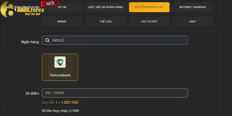 Nạp tiền 888b qua ngân hàng